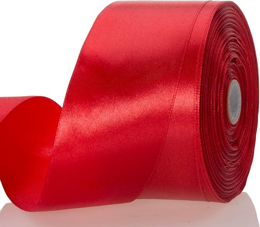 2 Inch Red Solid Satin Ribbon, 50 Yards Craft Fabric Ribbon for Gift Wrapping Floral Bouquets Wedding Party Decoration