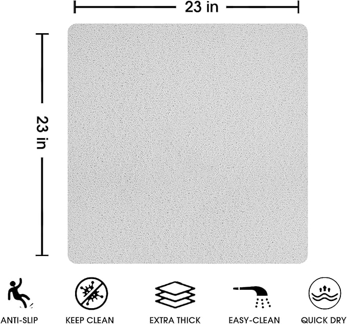 Non Slip Shower Mat, Comfortable Bath mat for Textured Surface,Quick Drying Easy Cleaning Shower Floor Mat for Wet Area,Without Suction Cups Grey 23 x 23