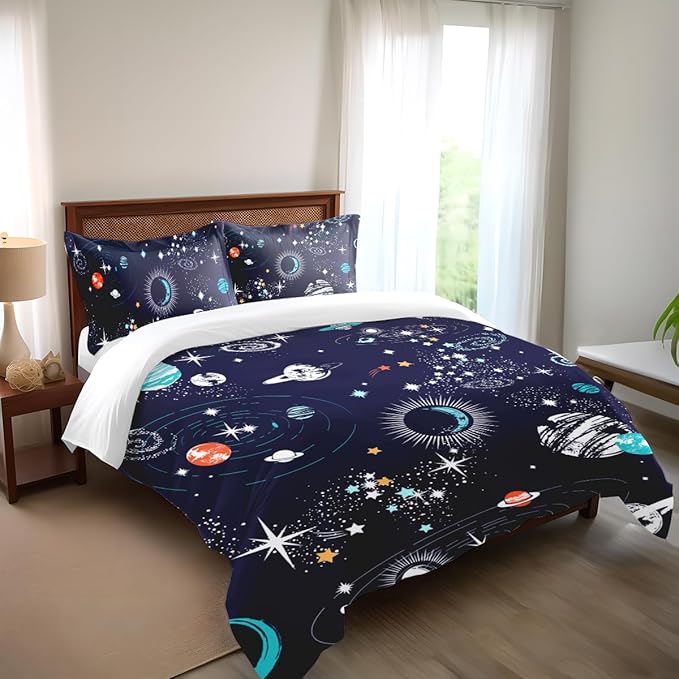Galaxy Space Comforter Set Full Size for Kids Teens Universe Adventure Stars Bedding Bedroom Decor