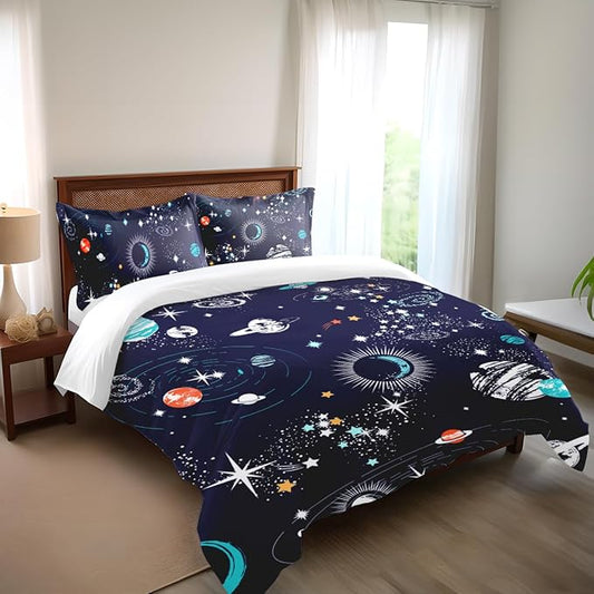 Galaxy Space Comforter Set Full Size for Kids Teens Universe Adventure Stars Bedding Bedroom Decor
