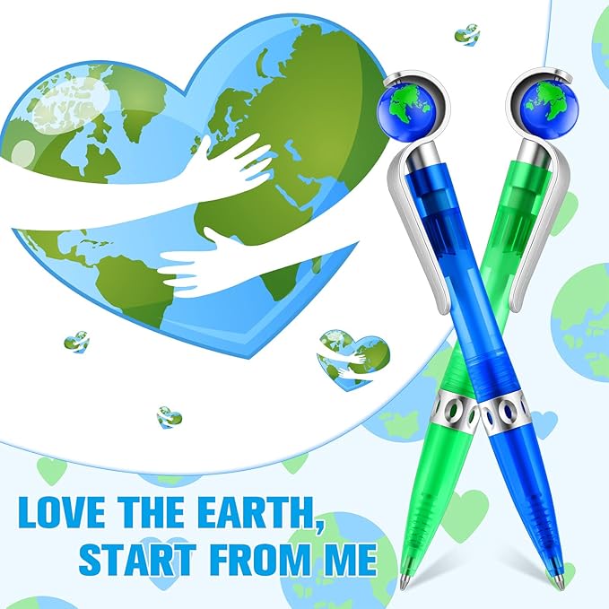 Teling 20 Pcs Earth Retractable Cute Globe Pens Bulk 1.0 mm Tellurion Shape Earth Day Black Ink World Ballpoint Pens for Adults Accessories Office Decoration Supplies