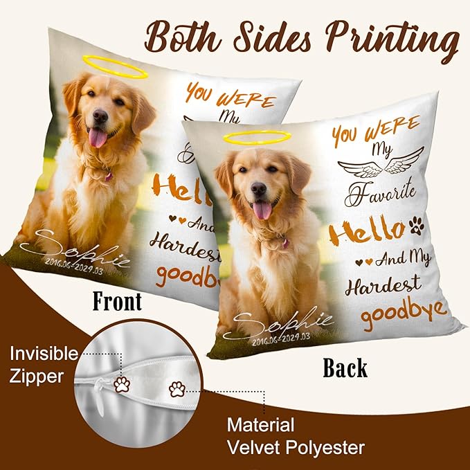 Pumkin Personalized Memorial Throw Pillow with Photo, Sympathy Gift for Pet Loss, Customized for Pet Lovers (Dog, Cat)