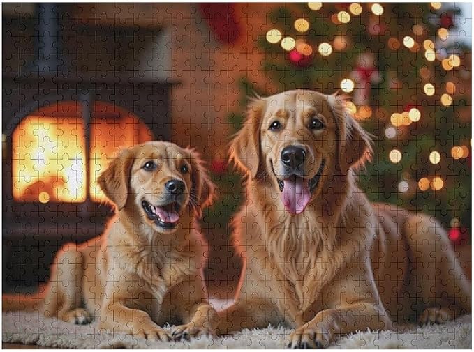Wooden Puzzle - Golden Retriever in The Christmas House Jigsaw Puzzles，Wooden Puzzles for Adults 500 Pieces Challenge Puzzles，Educational Games，Family Puzzles，Unique Gifts for Wall Art