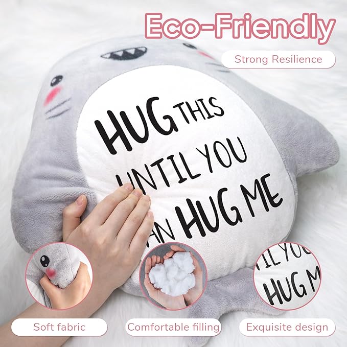 Christmas/Birthday Gifts for Girlfriend/Boyfriend, Long Remote Distance Relationship Gifts- Novelty Cute Shark Pillow- I Love Miss You Gift for Her/Him, 15”×15”