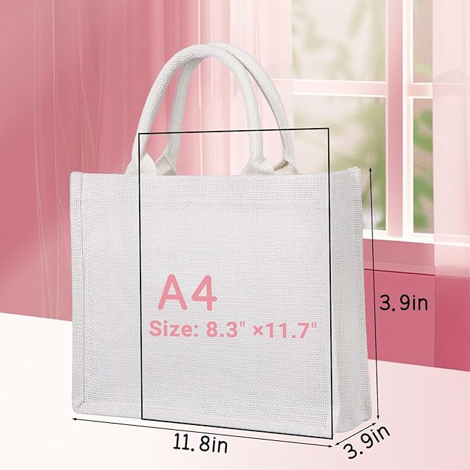 Segarty Tote Bags, 12 Pack Small White Burlap Jute Reusable Canvas Gift Favors Bag with Handles Blank Tote Bulk for Bridesmaid Wedding, Women Market Grocery Shopping, Bachelorette Party, Beach Trip
