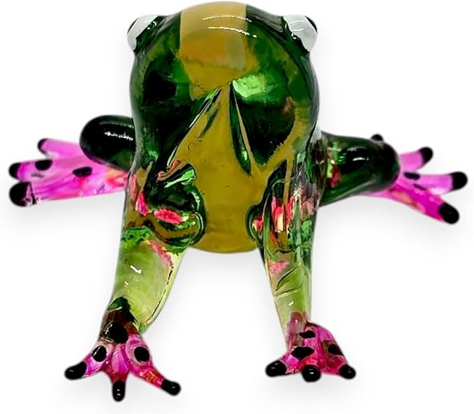 WitnyStore 2⅛" Green Yellow Black Dot Frog Artistic Blown Glass Figurine Premium Hand-Blown Statue Tabletop Decoration Unique Collectible for Adult Collectors Handcrafted Elegant Home Room Decor