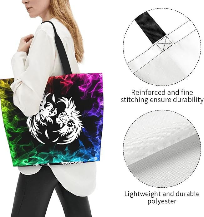 Roosters Fighting Large Reusable Eco-friendly Shopping Bags Portable Storage Handbag