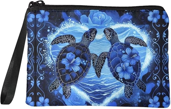 Dolyues Turtle Coin Purse for Kids with Wrist Strap Zipper Wallet Blue Travel Money Bag Handbag Party Clutch Bags Phone Bags Washable Change Pouch
