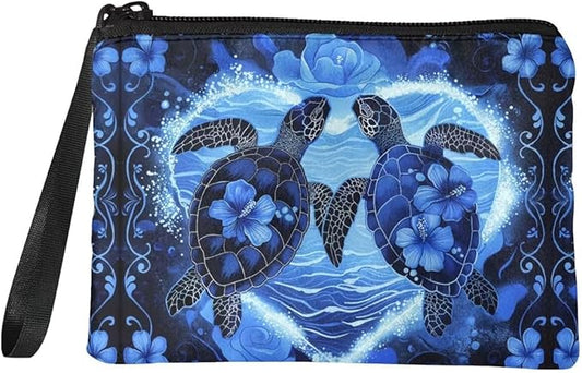 Dolyues Turtle Coin Purse for Kids with Wrist Strap Zipper Wallet Blue Travel Money Bag Handbag Party Clutch Bags Phone Bags Washable Change Pouch