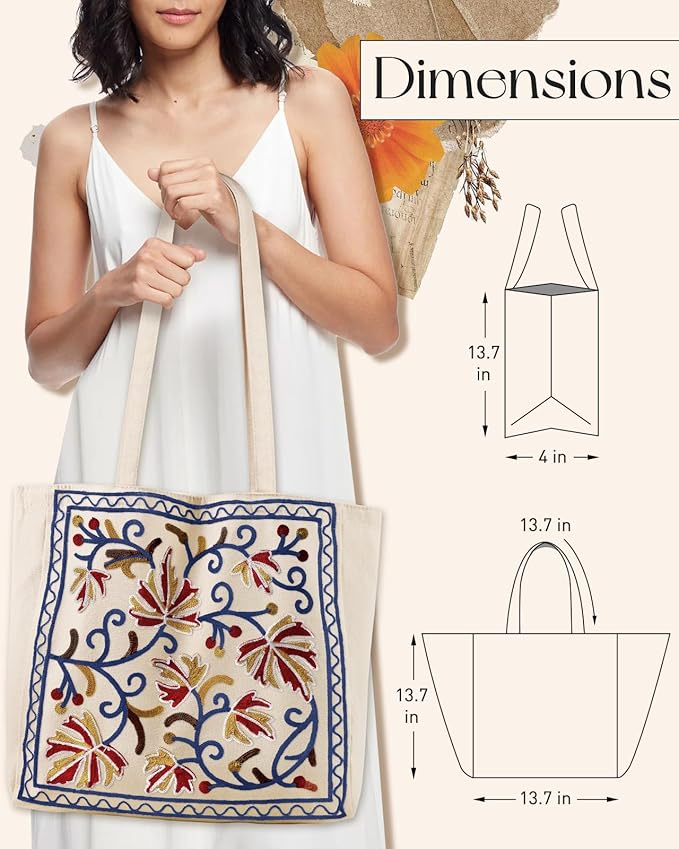 Miss Adola Aesthetic Embroidery Tote Bag for Women - Reusable Canvas Cute Shoulder Bag for Shopping, Grocery, Work, Book
