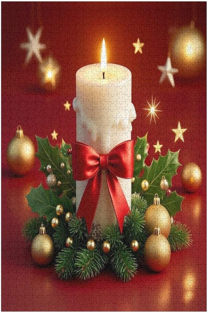 Jigsaw Puzzles for Adults 1000 Piece - Christmas Atmosphere Candle Light，Merry Christmas Themed Wooden Puzzles，Family Puzzles，Funny Puzzles，Stress Relief Games，Puzzle Games