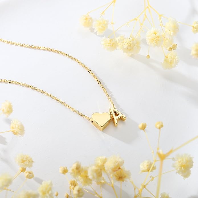 Turandoss Valentines Day Gifts for Kids Teen Girls - Dainty 18K Gold Plated Heart Initial A-Z Pendant Necklace Trendy Jewelry Heart Necklaces Birthday Valentines Day Gifts for Girlfriend Wife Women