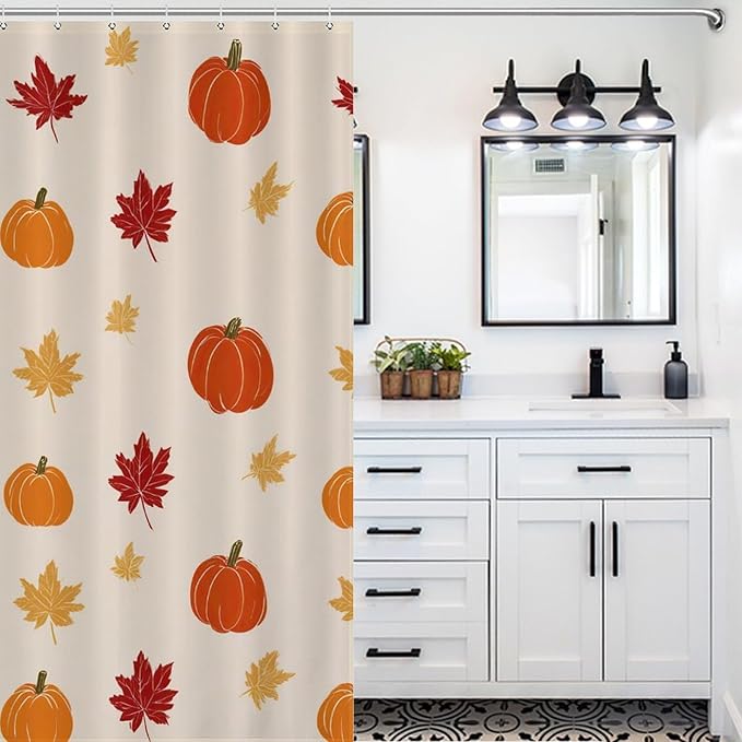 Fall Thanksgiving Pumpkin Shower Curtain Waterproof Washable Fabric Bathroom Shower Curtains for Bathroom Decorations Home Indoor Decor 56x72Inch