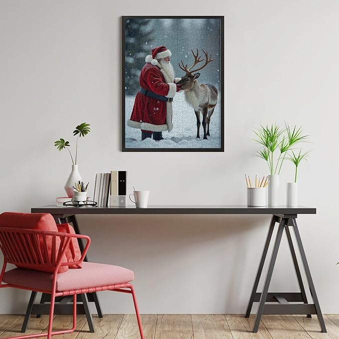 Puzzles for Adults 500 Pieces Wooden Jigsaw Puzzle - Santa Claus and Reindeer Christmas Series Theme Puzzle，Party Games，Family Toys，Educational Puzzles，Stress Relief Wooden Puzzle，Home Decoration