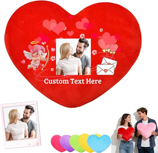 Custom Heart Pillow with Insert, Personalized Heart Shaped Pillow with Photo Text as Valentine Pillows for Girlfriend Boyfriend Home Decor Personalized Gifts for Valentines Day Anniversary
