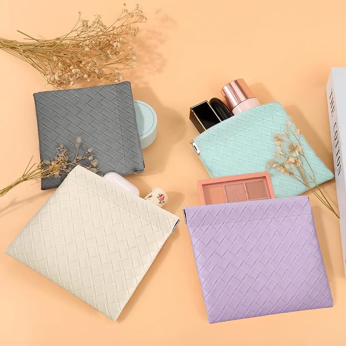 BUSOHA 4 PCS Small Makeup Bag for Purse - Mini Portable Cosmetic Bags for Women, Weave Coin Purse Lipstick Cosmetic Accessories Organizer, Small Travel Kit Storage Pouch