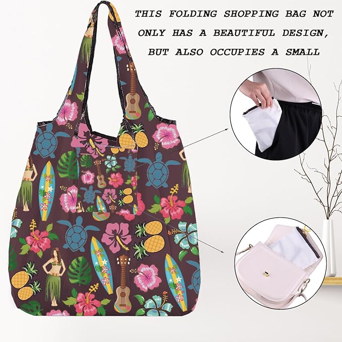 BNQL Hawaii Foldable Reusable Shopping Bags Hawaii Vacation Gifts Hawaiian Gift Beach Lover Gift Tropical Reusable Eco Grocery Bag
