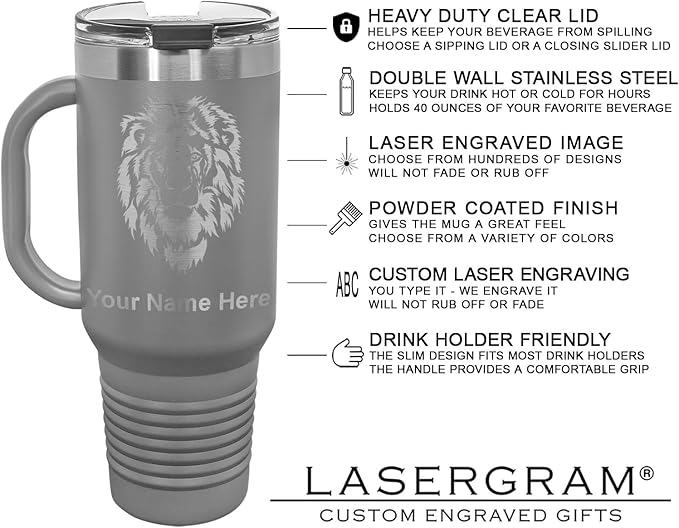 40oz Vacuum Insulated Travel Mug with Handle, Black Widow Spider, Personalized Engraving Included (Gray)