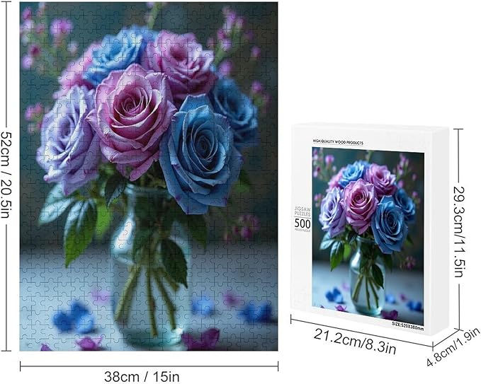 Jigsaw Puzzles for Adults 500 Piece - Colored Rose Themed Wooden Puzzles，Educational Games，Family Puzzles，Unique Gifts for Wall Art ，Funny Puzzles，Stress Relief Games，Puzzle Games