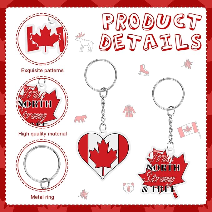 27 Pcs Canada Keychain Acrylic Canadian Flag Maple Leaf Key Rings, National Canada Day Gifts Souvenir Collection for Adults, Canadian Themed Party Favors Purse Handbag Charm Pendant