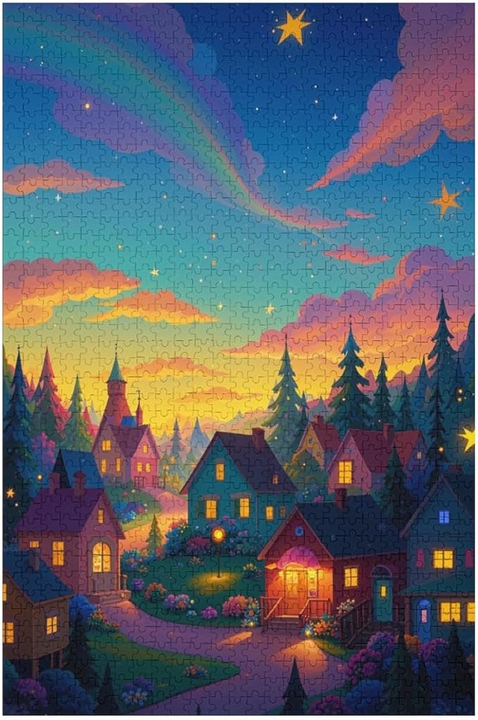 Jigsaw Puzzles for Adults 1000 Piece - Color Dream Town Themed Wooden Puzzles，Family Puzzles，Unique Gifts for Wall Art ，Funny Puzzles，Stress Relief Games，Puzzle Games