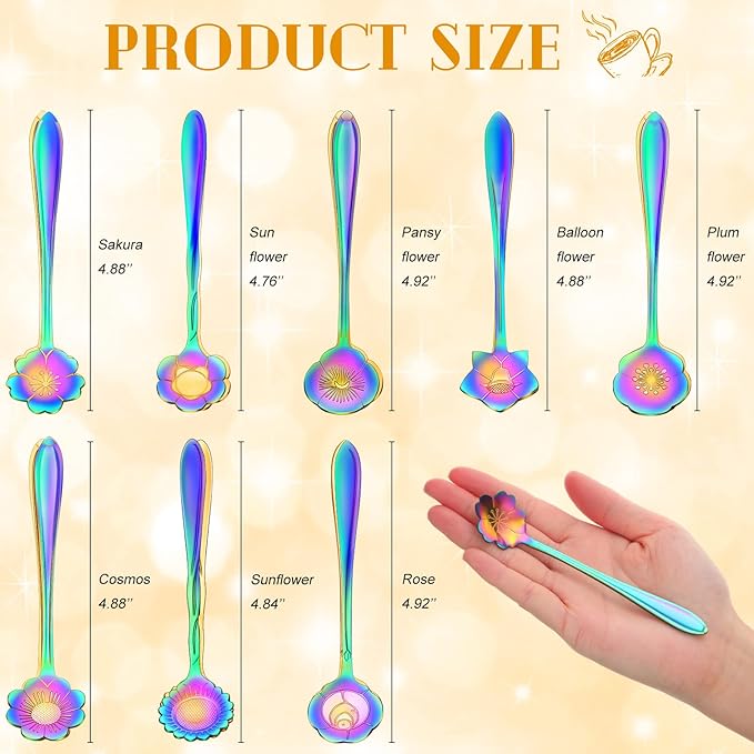 EBOOT 40 Pcs Rainbow Flower Teaspoon Stainless Steel Tea Party Spoons Mini Cute Teaspoon for Stirring Coffee Sugar Drink Demitasse Kitchen Bar Tableware Party Favors Decorations