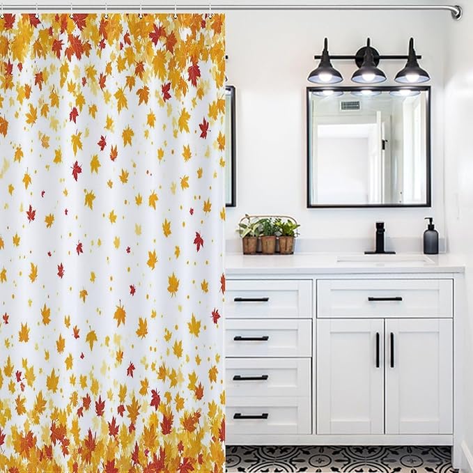 Fall Falling Maple Leaves Shower Curtain Waterproof Washable Fabric Bathroom Shower Curtains for Bathroom Decorations Home Indoor Decor 35x72Inch