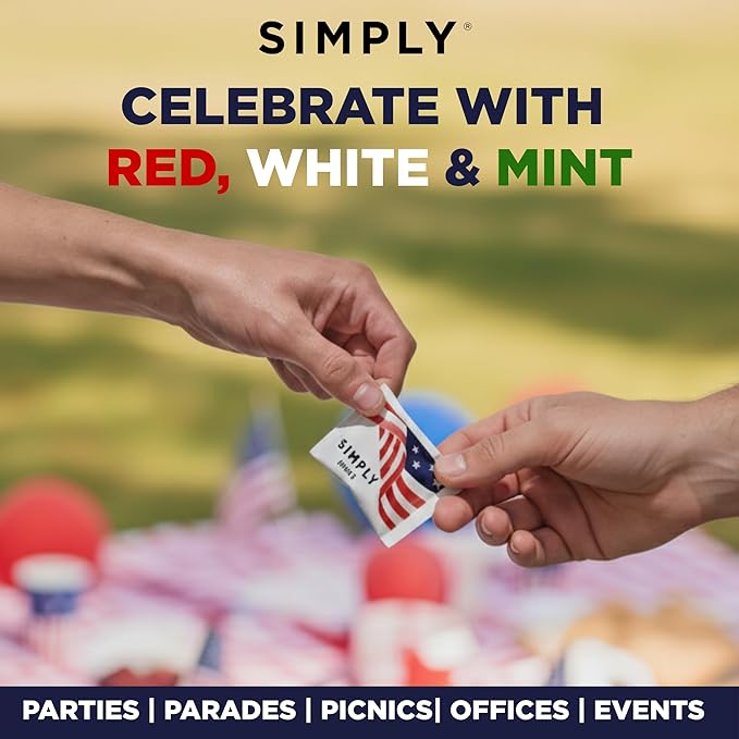 SIMPLY Peppermint "US FLAG" Individually Wrapped Breath Mints in Bulk, 50 Packets (2 per Packet) | Perfect for Office, School, Travel, Party Favors, Restaurants & Hospitality, Fourth of July