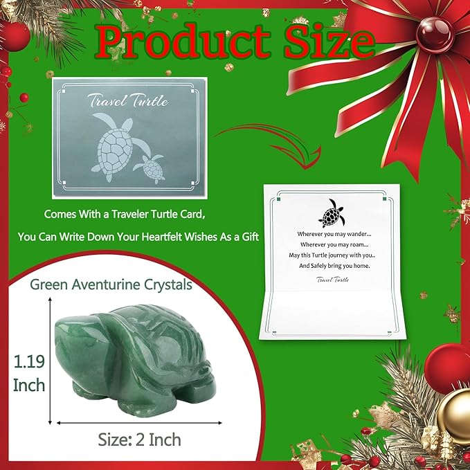 DUQGUHO 2" Travel Turtle Gift Decor Crystals Figurines Green Aventurine Crystal Best Turtles Travels Gifts for Women Traveling Travelers Cute Decorations