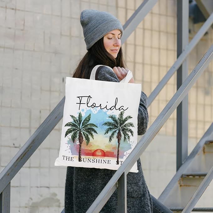 Chuangdi 4 Pcs Florida Travel Gifts Set Canvas Bag Cosmetic bag 16 oz Tumbler and Keychain Florida City Souvenirs for Christmas Traveler Friend Lover Sister Gifts