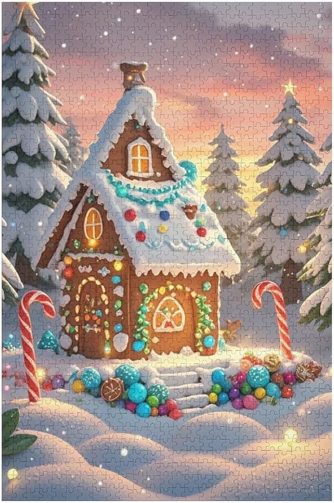 Wooden Puzzle - Christmas Gingerbread House and Candy Jigsaw Puzzles，Wooden Puzzles for Adults 1000 Pieces Challenge Puzzles，Educational Games，Family Puzzles，Unique Gifts for Wall Art