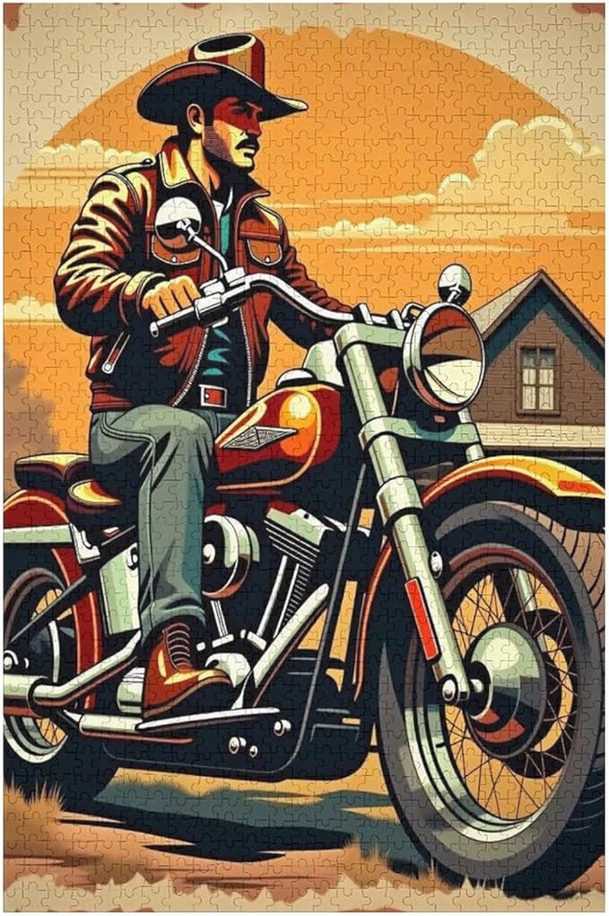 Old Man Old Motorcycle and Old House Wooden Puzzle 1000 Pieces Jigsaw Puzzles for Adults Puzzle Educational Toys Challenging Fun Games Gifts for Elders Kids Family and Friends