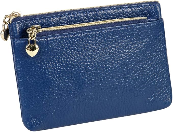 Women's Genuine Leather Coin Purse Zipper Pocket Size Pouch Change Wallet, Royal Blue