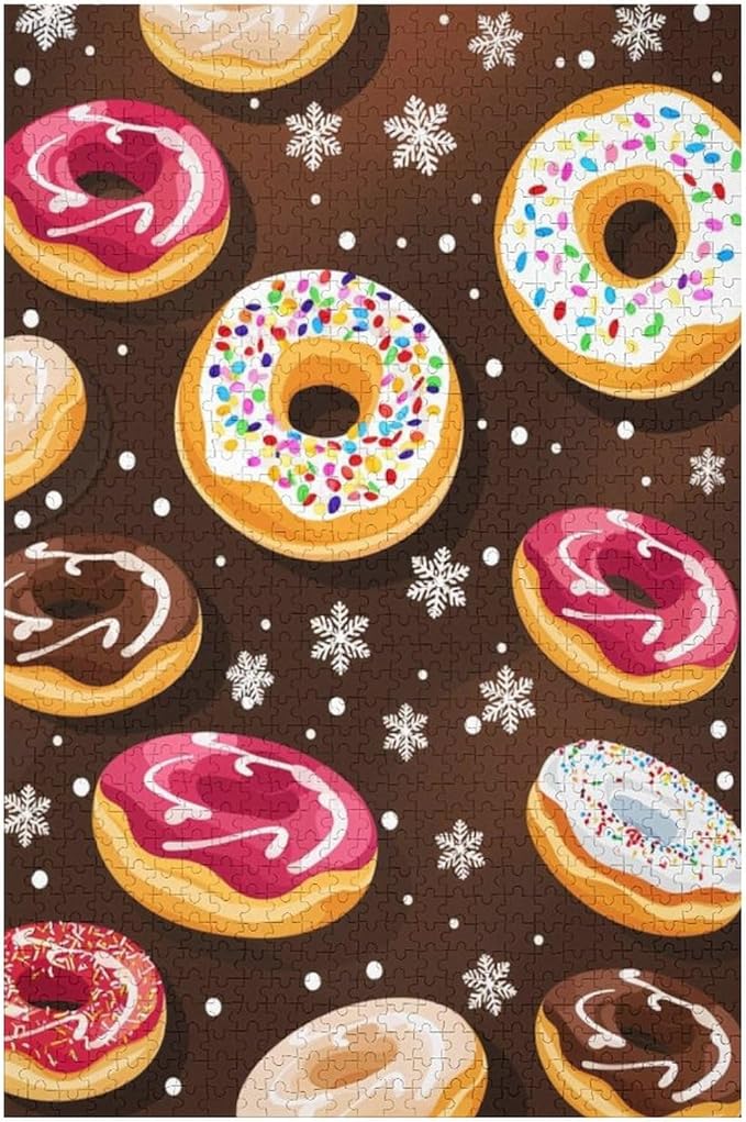 Puzzles for Adults 1000 Pieces Wooden Jigsaw Puzzle - Christmas Donuts Theme Puzzle，Party Games，Family Toys，Educational Puzzles，Stress Relief Wooden Puzzle，Gifts for Family and Friends