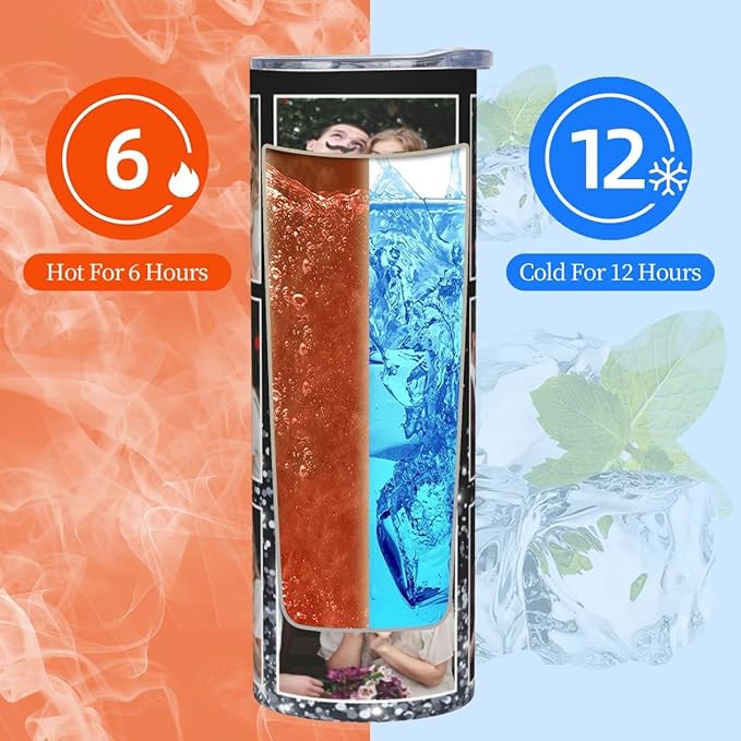 Personalized Custom tumbler Coffee Mug with Lid and Straw Hot and Cold Stainless Steel Vacuum Insulated Travel Mug with Photo Personalized tumbler Gift (20 oz, Cylinder, 8 photos)