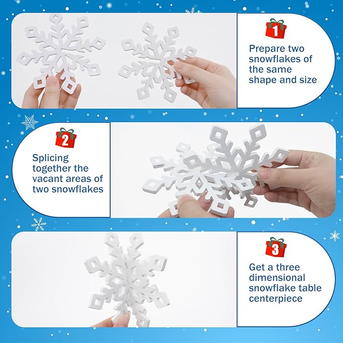 48 Pcs Wooden Snowflakes Table Decor for Christmas Table, 3D Snowflake Tabletop Signs Centerpiece for Xmas Winter Wonderland Decorations Home Party(White)