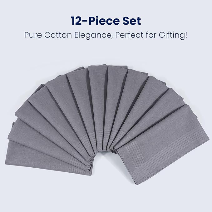 Zenssia Men's Pure Cotton Handkerchiefs with Hem, Bulk Set Hankies