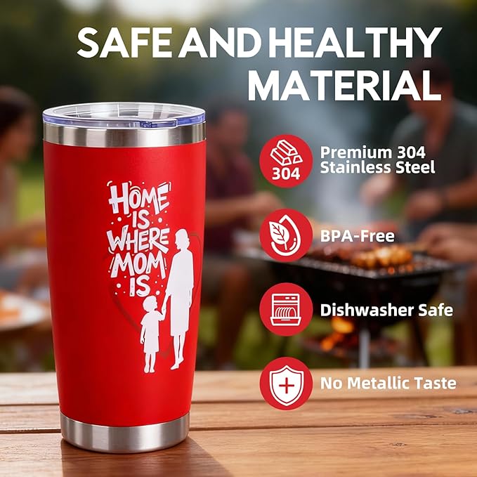 Christmas Gifts for Mom 2025,20oz Insulated Tumbler with Lid, Mothers Day Stainless Steel Travel Mug for Hot/Iced Coffee - Leakproof, Sweatproof, Durable Cup for Home, Office, Commuting,Red