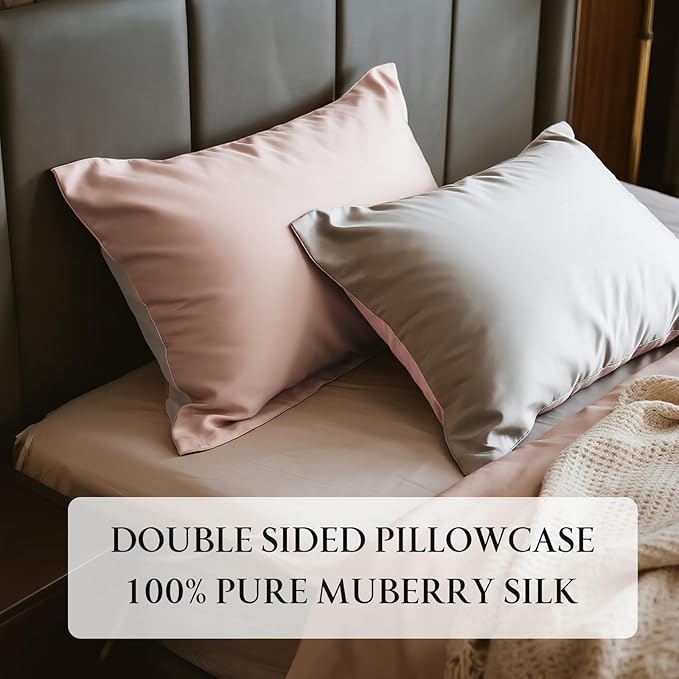 Mulberry Silk Pillowcase for Hair and Skin, Luxury Double Sided Pure Silk Pillowcase, 29x19 Inches, 1Pc (Pink)