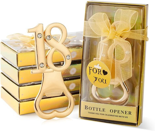 24 Packs of 18th Party Favors Bottle Openers for Birthday Anniversary and Wedding Guests Perfect Souvenirs with Gift Boxes and Decorations for Adults(Gold 18)
