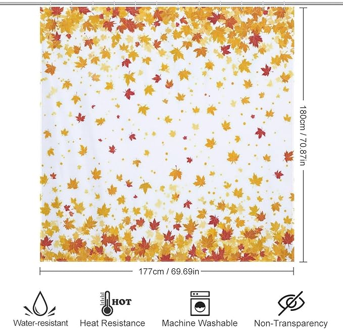 Fall Falling Maple Leaves Shower Curtain Waterproof Washable Fabric Bathroom Shower Curtains for Bathroom Decorations Home Indoor Decor 72x72Inch