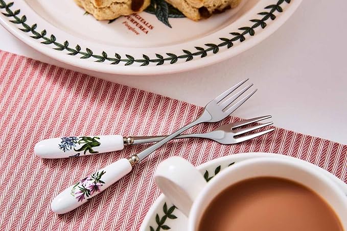 Portmeirion Botanic Garden 6" Pastry Forks (Set of 6) - Assorted Floral Motifs, Stainless Steel with Porcelain Handles, Chip-Resistant Glaze - Elegant Tableware for Sunday Brunch or Afternoon Tea