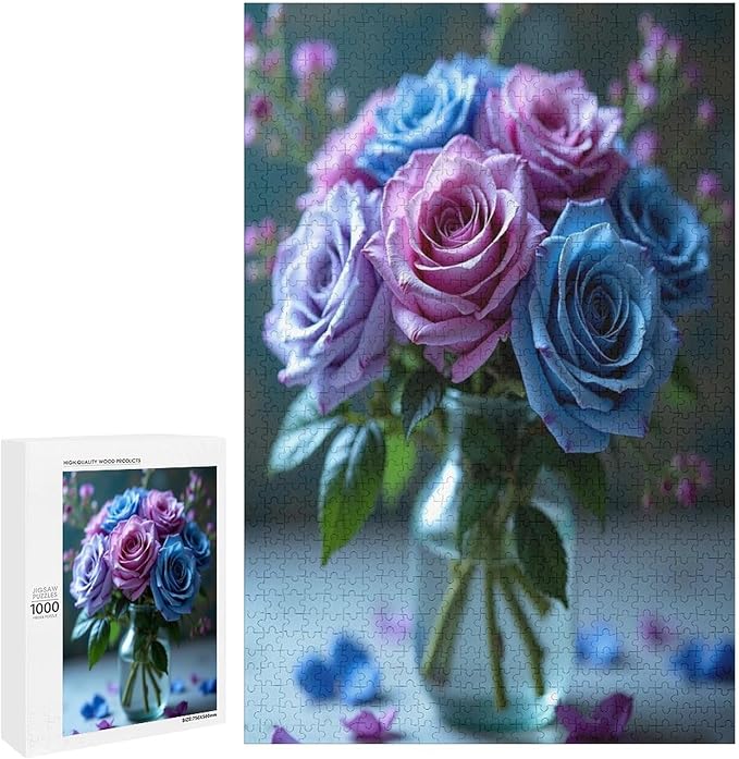 Jigsaw Puzzles for Adults 1000 Piece - Colored Rose Themed Wooden Puzzles，Educational Games，Family Puzzles，Unique Gifts for Wall Art ，Funny Puzzles，Stress Relief Games，Puzzle Games