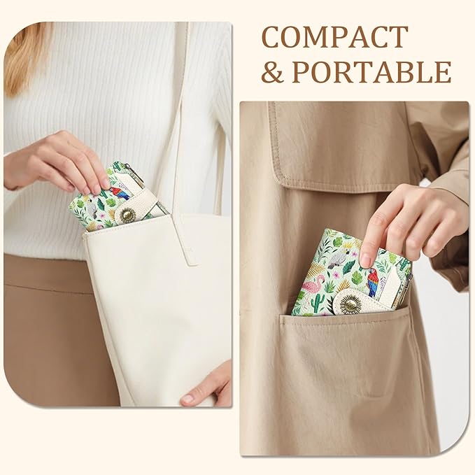 Flamingo Parrot Wallet Women Small RFID Blocking Bifold, Credit Card Holder, Zipper Coin Pocket, Cute, PU Leather, Compact, Travel, 14 Card Slots, Cash Purse, Ladies Woman Female Girls