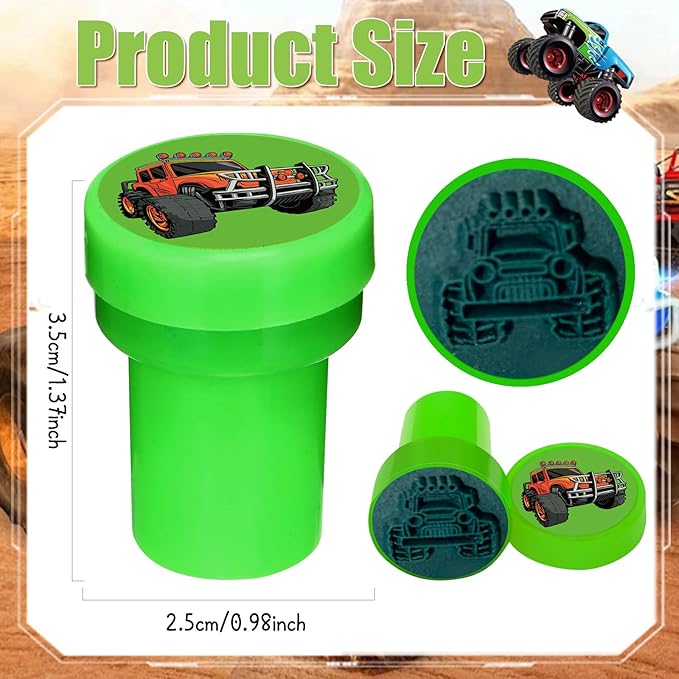 Cinrobiye 24 PCS Monster Truck Party Stampers，Truck & Car Birthday Favors, Hot Wheels Party Supplies, Classroom Rewards, Carnival Prizes, Goodie Bag & Pinata Fillers for Boys Girls