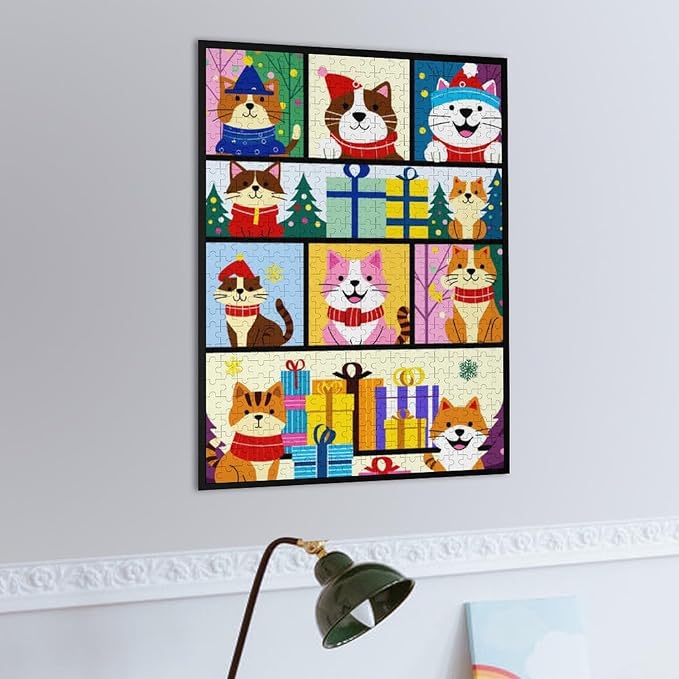 Wooden Puzzle 500 Pieces Adult - Christmas Dog Cat Puzzle Christmas Puzzles, Holiday Puzzles, Family Toys, Party Games, Jigsaw Puzzle Challenge and Funny