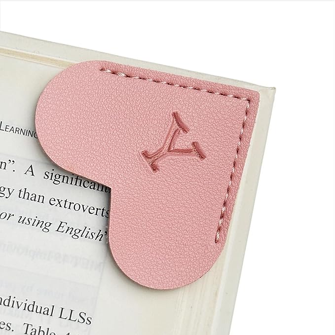 MOTEERLLU Personalized Leather Heart Bookmark with Initial, Cute Letters Custom Corner Book Mark for Reading Women, Teacher, Student, Book Lovers Gifts & Accessories(Pink, Y)