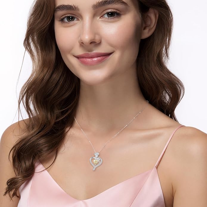 LOUISA SECRET Rose Flower Heart Birthstone Necklaces for Women, 925 Sterling Silver Fine Jewelry, Pendant Heart Necklaces Birthday Anniversary Christmas Gift for Women Wife Mom Girlfriend Lady