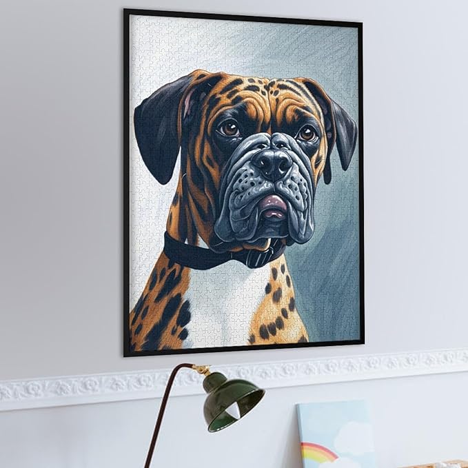 Boxer Dog Portrait Animal Wooden Puzzle 1000 Pieces Jigsaw Puzzles for Adults Puzzle Educational Toys Challenging Fun Games Gifts for Elders Kids Family and Friends