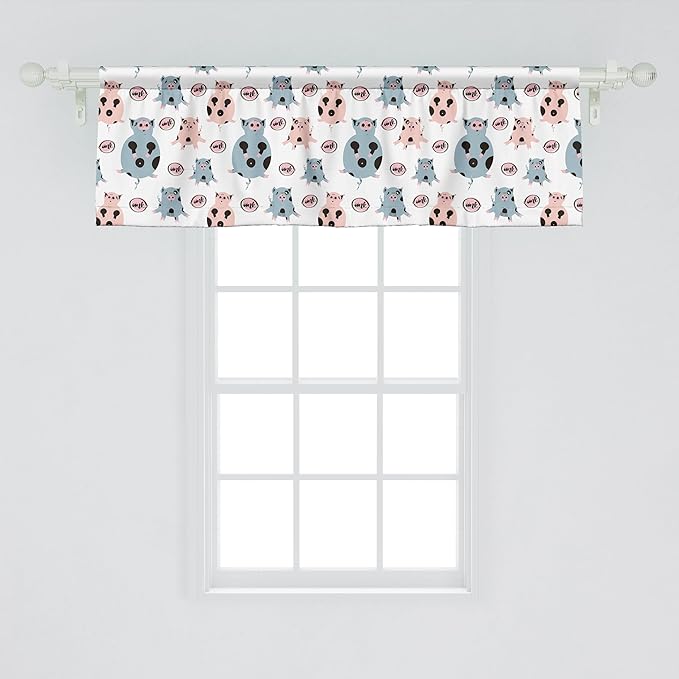 Ambesonne Farm Animal Window Valance Pack of 2, Repetitive Pattern of Cartoon Pigs, Rod Pocket Curtain Valances for Kitchen Bedroom, 42" X 18", Blue Grey Blush